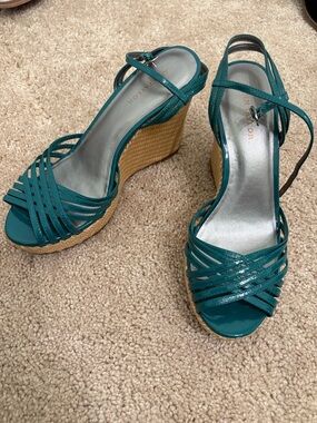 Ann Taylor Teal Strappy Wedge Sandals